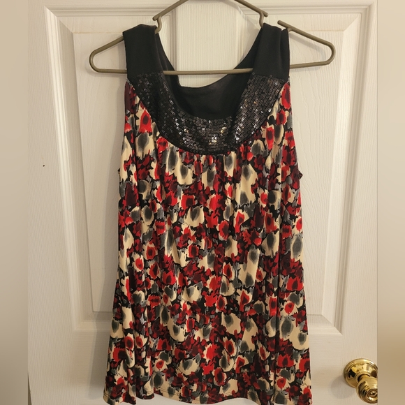 Avenue Tops - Avenue Stretch Red and Sequin Tank Top